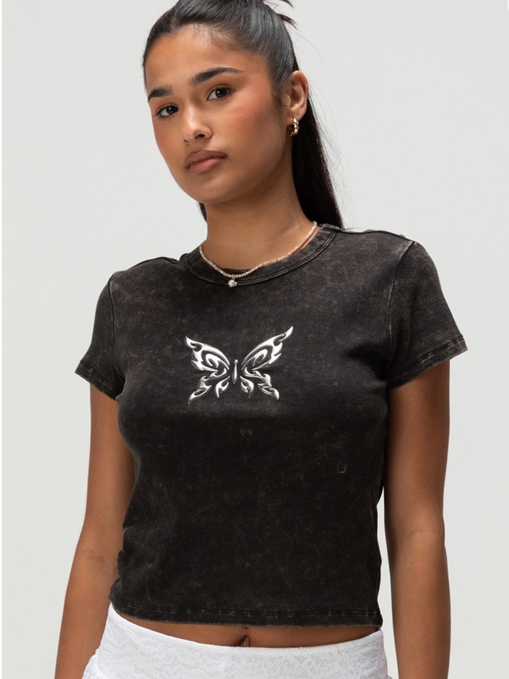 TILLYS Y2K Style Chrome Butterfly Women’s Tee